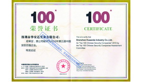 第五届中国安防百强企业荣誉证书